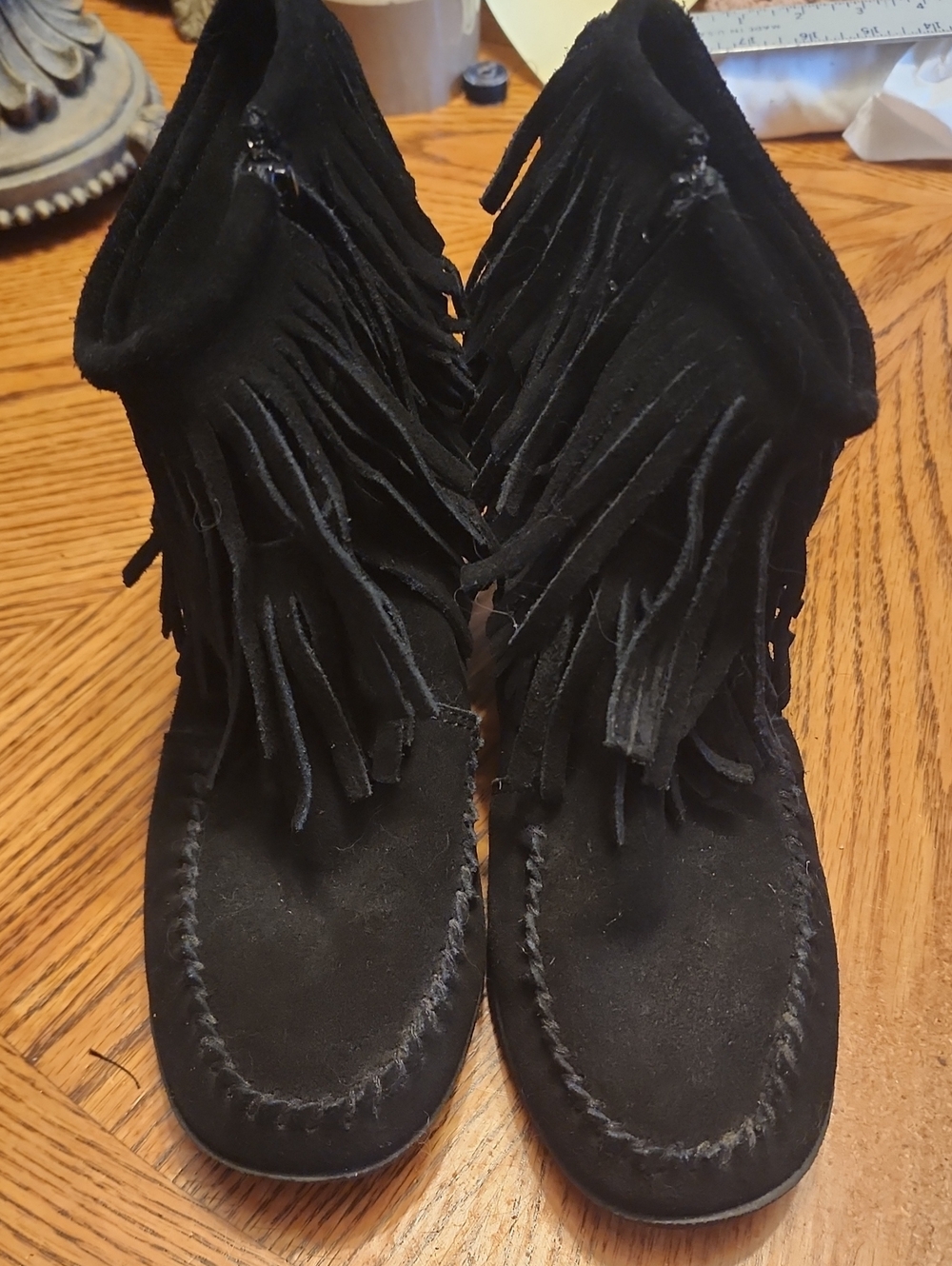 Minnetonka Black Suede Fringe Moccasin Boots - Women